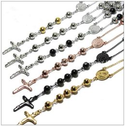 Chains 4/6/8mm Fashion Rosary Bead Chain Pendant Necklace Stainless Steel Silver/Gold/Black Colour Mens Womens Jewellery GiftChains2193201