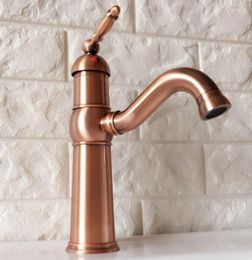 Bathroom Sink Faucets Antique Red Copper Basin Faucet Cold And Water Mixer Tap Single Hole Deck Mounted Lnf389