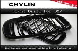 2PCS X5 X6 ABS Framed Dual Slat Grill Front Kidney Grille Fit for BMW F15 F16 Bumper with M Emblem Gloss Black 2015 20169993852