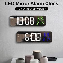 Large Digital Wall Clock Temperature Humidity Display Night Mode Table Alarm Clock Electronic LED Clock for Bedroom Home Decor