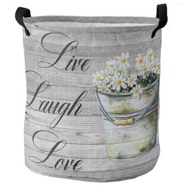 Laundry Bags Vintage Wood Grain Flower Daisy Dirty Basket Foldable Waterproof Home Organiser Clothing Kids Toy Storage