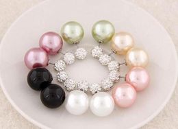 s Shining Crystal Double Sides Pearl Stud Earrings pearl Double Ball Beads Women Earrings Brincos Wedding Jewelry1901625