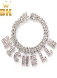 THE BLING KING Hiphop DIY Statement 12mm SLink Miami Cuban Necklace Baguette Letter Pendant ankle Jewellery Whole Own Style Y208796075