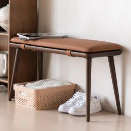 Nordic solid wood shoe changing stool Thickened foyer long bench Detachable seat Home multifunctional upholstered chairs Genuine