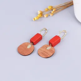 Dangle Earrings 2024 Wood For Women Vintage Colourful Personality Simple Korean Fashion Star Selling Products Statement