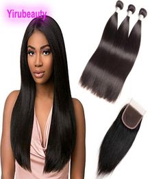 Peruvian Unprocessed Human Hair 3 Bundles With 4x4 Lace Closure With Baby Hair Straight Hair Products 830inch Natural Color7019546