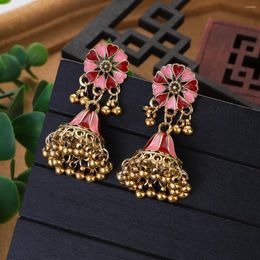 Dangle Earrings Bohemia Enamel Flower Women Vintage Red Pink Heart Shaped Flowers Tassel Wedding Party Female Jewellery