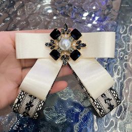 Bow Ties Korean Lace Tie Brooch Women's College Style Uniform Sweater Shirt Accessories Cross Pearl Rhinestone Collar Flowers Pins