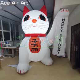 32.8ft High or Customised Inflatable Lucky Cat LED Lighting Cartoon Cats with Wishing Words for Birthday Party or Decoration