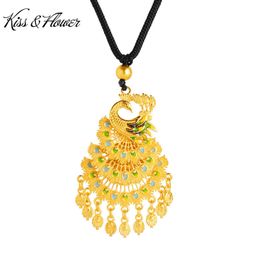 KISS&FLOWER 24KT Gold Vinitage Peacock Necklace Pendant For Women Jewellery Wedding Party Birthday Bride Mother Girl Gift PD143