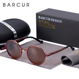 BARCUR Design Polarized Round Sunglasses For Men Black Goggle Male Ultralight Retro Vintage Sun Glasses Women UV400 Eyewear 240407