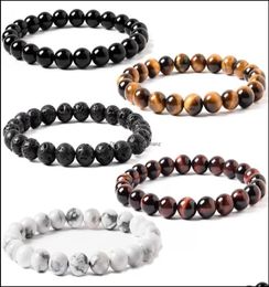 Beaded Strands 8Mm Black Lava Stone Howlite Tigers Eye Bead Braclets Essential Oil Diffuser Bracelet For Women Men Jewelry Drop De1943081