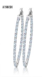AIYANISHI Real 925 Sterling Silver Classic Big Hoop Earrings Luxury Sona Diamond Hoop Earrings Fashion Simple Minimal Gifts 2201087186927
