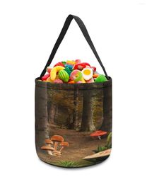 Storage Bags Mushroom Forest Print Basket Sweet Candy Bucket Portable Home Bag Hamper For Kids Toys Party Decoration Supplies