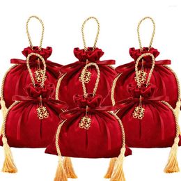 Gift Wrap 5/3/1Pcs Wedding Party Candy Bags Christmas Drawstring Jewelry Ring Earrings Packing Red Tassels Pouch