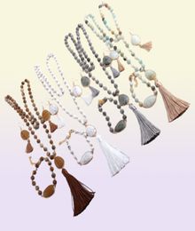 Fashion Jewellery Set Natural Stone Rosary Chain Stone Link Tassel Necklace Bracelet Earring set Y2006024082618
