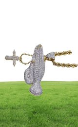 Who Hip Hop Brass Gold Color Iced Out CZ Praying Hands Pendant Necklace Jewelry For Men Women90869149494228