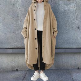 Irregular Hem Autumn Coat Women Overcoat Hooded Solid Color Long Sleeves Maxi Length Loose Warm Casual Cardigan Lady Coat Street
