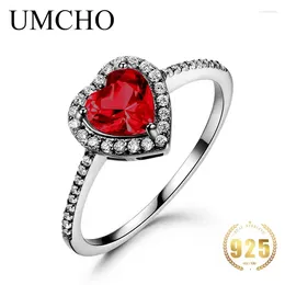 Cluster Rings UMCHO 925 Silver Original Women Garnet Heart Love Ring For Girlfriend Birthday Gift Luxury Women's Jewerly Diy