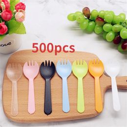 Disposable Flatware 500pcs/set Plastic Spoons Forks For Cake Ice Cream Salad Fruit Dessert Soup Tea Coffee Party Baking Shop Supplie