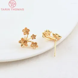 Stud Earrings (2499)6PCS 13x15MM Hole 0.8MM 24K Gold Colour Brass Three Flowers High Quality Diy Jewellery Findings Accessories