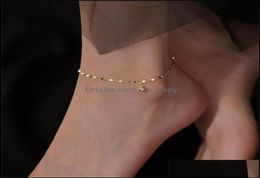 Anklets Top Quality 925 Sterling Sier Women Jewellery Shiny Gold Wave Chain Bracelet For Lady Aessories Girl Christmas Present Drop 3751299
