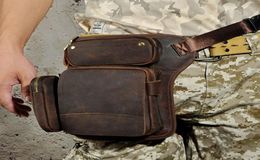 Men Crazy Horse Oil Wax Genuine Leather Waist Thigh Drop Leg Bag Vintage Leisure Messenger Shoulder Bags4315487