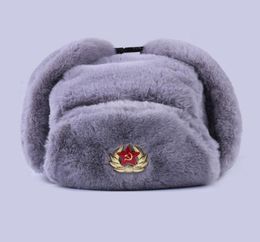 Soviet Badge Ushanka Russian Men Women Winter Hats Faux Rabbit Fur Army Military Bomber Hat Cossack Trapper Earflap Snow Ski Cap 24526129