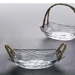 Plates Glass Fruit Tray Household Snack Candy Dessert Plate Afternoon Tea Dim Sum Rattan Woven Portable Trays Housewear