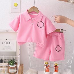 Clothing Sets 2024 Toddler Summer Outfit Clothes For Kids Boy 1 To 5 Years Solid Colour Letter Short Sleeve T-shirts And Shorts Boys