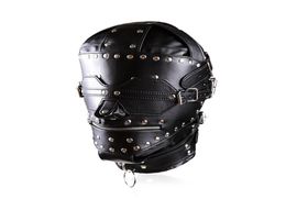 New Bondage Luxury Full Leather Bondage Hood Gimp Mask with Blindfold Locking Mouth Zip5565036