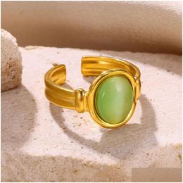 Solitaire Ring Opal Geometric 14K Yellow Gold Rings For Women Width Circle Open Finger Fashion Jewellery Christmas Gifts Drop Delivery Dhyhe