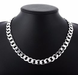 12 mm Curb Chain Necklace for Men Silver 925 Necklaces Chain Choker Man Fashion Male Jewellery Wide Collar Torque Colar6568884