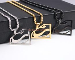 Gold silver black Stainless Steel 15 inch Superman logo Pendant Men039s Gifts Fashion Rolo chain necklace 24 inch lenght9825125