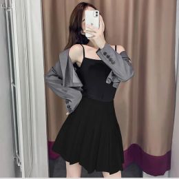 Two Piece Set for Women Grey 2024 Summer Suit with Skirt and Blazer Womens Short 2 Sets Mini Long Sleeve Outfit Sexy White Korea