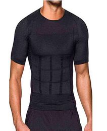 Men Body Toning TShirt Body Shaper Corrective Posture Shirt Slimming Belt Belly Abdomen Fat Burning Compression Corset Y2202147543469