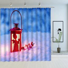 Shower Curtains Xmas Lights Ornament Winter Fir Trees Snowflakes Gift Boxes Pattern Bathroom Decor Waterproof Fabric Bath Screen
