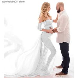 Maternity Dresses Photo shoot for pregnant women Photography props Sexy V-neck lace+chiffon long skirt Pregnant womens clothing Q240413