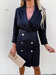 Casual Dresses 2024 Spring Elegant Lady Office Buttons Long Sleeve Blazer Dress V Neck Solid Slim Suit Jacket Women Straight