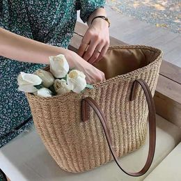 Drawstring Casual Large Capacity Straw Basket Bag Rope Woven Women Shoulder Bags Handmade Lady Handbags Summer Beach Big Tote Shopper Purse