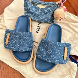 Designer sliders summer beach slippers sandals pool pillow slide womens slides black scuff flat mules sunset padded front strap mule fashion slipper