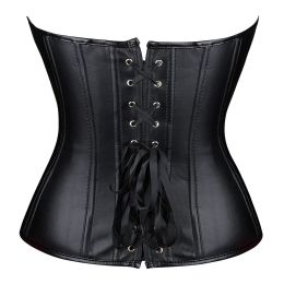 Women Faux Leather Overbust Corset Slimming Body Shapewear Sexy Zip Punk Style Push Up Bustier Gothic Corselet Plus Size Korset