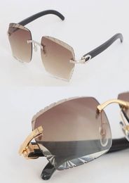 New Designer Model Diamond Cut Rimless Sunglasses Woman 3524012 Luxury Black Buffalo Horn Sunglass Womens Large Square Glasses Dri6613968