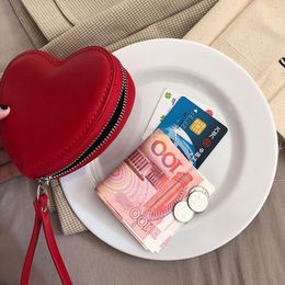 Kawaii Love Heart Shaped Wrist Bag Red Phone Pouches Women Handbags Cute Wallet Card Coin PU Leather Clutch Purse Girl Holder