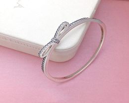 Romantic Bow Bracelet For Luxury Designer 925 Sterling Silver CZ Diamond Girl Bracelet Valentine Gift Box6210187