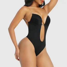 Women's Shapers Plunge Bra Thong Body Suit For Women Sexy Shaping Curve Triangle Conjoined Girdle Sleeve Armchair And Panty