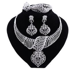 New Fashion African Jewellery Set Dubai Silver Plated Bridal Necklace Earrings Set Crystal Indian Wedding Jewelry2426761