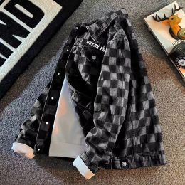 Jeans Coat for Men Hip Hop Denim Jackets Man Black Striped Cheap Price Stylish G Trendy Size L S Outwear Fast Delvery Loose Low