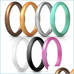 Band Rings Women Sile 2.7Mm Flexible Rubber Colorf Wedding Ring Jewellery Fashion Finger Drop Delivery Dhgarden Dhbaf