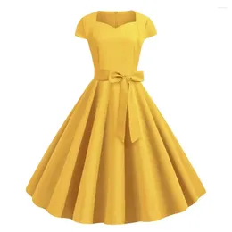 Party Dresses 1950s Style Dress Retro Short Sleeve Princess DressBig Swing Tight High Waist Solid Colour Cocktail